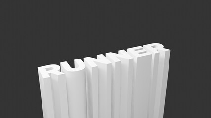 Poster - Runner text background in monochrome theme. 3D illustration in dark background with copy space