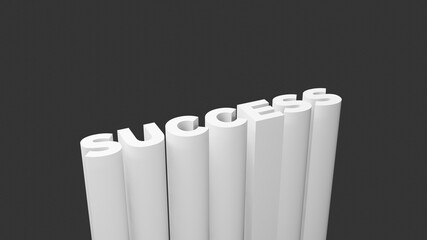 Poster - Success text background in monochrome theme. 3D illustration in dark background with copy space