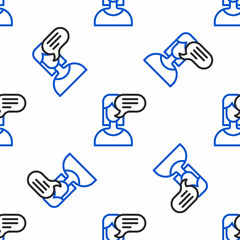 Poster - Line Female opinion icon isolated seamless pattern on white background. Colorful outline concept. Vector