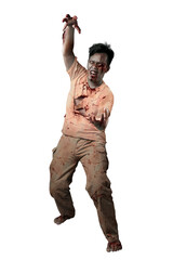 Canvas Print - Scary zombie with blood and wound on his body standing