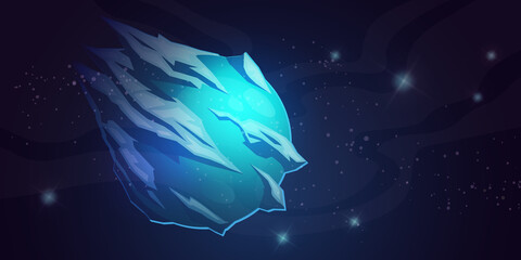 Wall Mural - ice planet in space, galaxy comet with crystal surface, blue frozen globe with glaciers in universe.