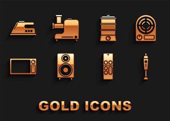 Wall Mural - Set Stereo speaker, Electric heater, Blender, Remote control, Microwave oven, Double boiler, iron and Kitchen meat grinder icon. Vector