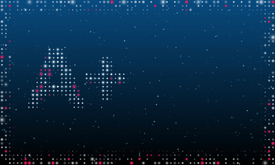 Poster - On the left is the A plus symbol filled with white dots. Pointillism style. Abstract futuristic frame of dots and circles. Some dots is pink. Vector illustration on blue background with stars