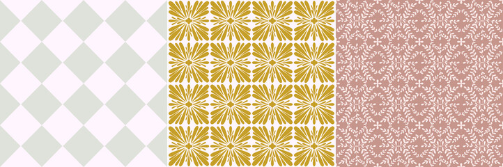 tile portugal flower seamless pattern set. geometric background. traditional azulejo repeat ornament