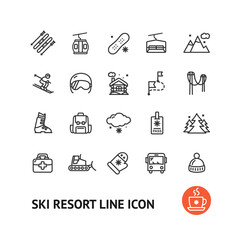 Wall Mural - Ski Resort Sign Black Thin Line Icon Set. Vector