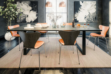 Wall Mural - Dinning Room Inside a Penthouse Loft Apartment - 3D Visualization