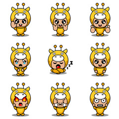 Canvas Print - mascot costume expression bundle set giraffe cartoon character vector illustration