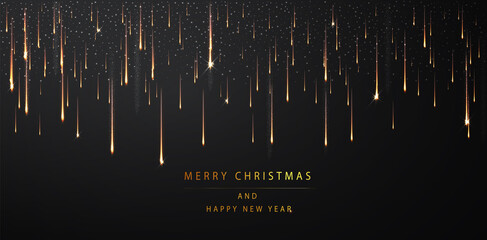 Wall Mural - merry christmas and happy new year background. shimmering golden particles on a dark background. abs