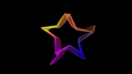 Wall Mural - Abstract star flowing element, logo object, logotype concept, coloured animation idea, waving geometrical shapes on the black background, isolated motion graphic design