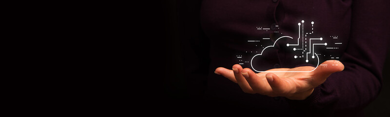 Fototapete - Hand and circle tech on technology background.