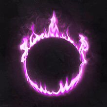 Flame Frame, Pink Neon Circle Shape, Realistic Burning Fire Vector