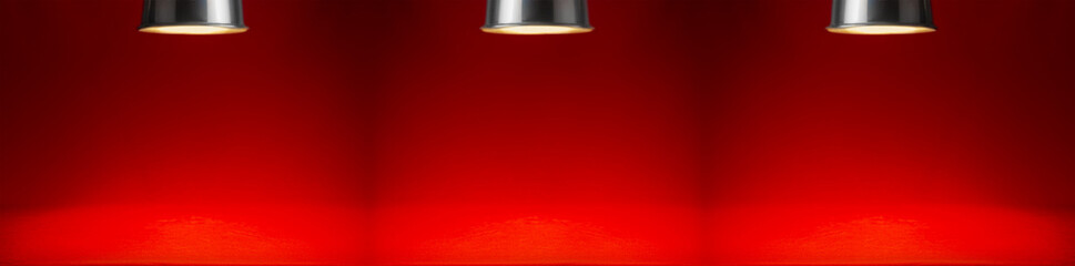 luxury red empty scene with spotlights and spots of light, banner. elegant abstract stage in modern 