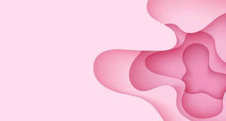 Wall Mural - Paper cut background with waves and hole. Pink 3d abstract backdrop with smooth wavy layers. Women's Breast Cancer Concept. Horizontal poster template in rose color. Female vector card illustration