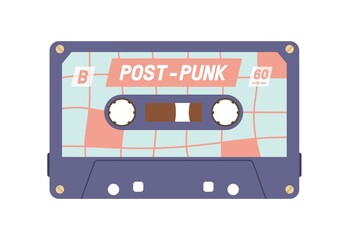 Aufkleber - Audio cassette from 80s. Retro tape records of 90s music. Old analog casette. Compact audiocassette of 1980s and 1990s. Nostalgic object. Colored flat vector illustration isolated on white background