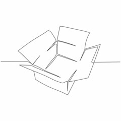 Wall Mural - Continuous one line drawing of open cardboard box in silhouette on a white background. Linear stylized.