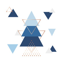 Minimalistic Scandinavian Background In Form Of Blue Triangles. Trendy Geometric Style. Scandi Backdrop. Design Template For Fashion Wallpaper, Poster, Cover, Banner Etc.