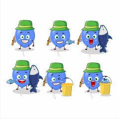 Sticker - A fisherman blue balloons cartoon picture catch a big fish