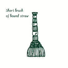 Short Brush Of Bound Straw. Ink Black And White Doodle Drawing In Woodcut Style.