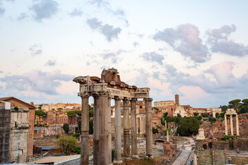 Wall Mural - Sunset at the imperial forums in Rome. History landscapes of the Roman Empire