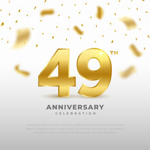 49th Anniversary Celebration With Gold Glitter Color And White Background. Vector Design For Celebrations, Invitation Cards And Greeting Cards.