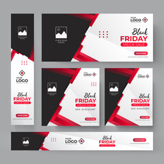 Black friday Adsense red big sale banner set Vector, Fashion black friday banner