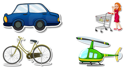 Wall Mural - Random stickers with transportable vehicle objects