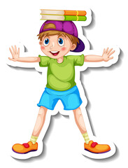 Wall Mural - Sticker template with a boy cartoon character isolated