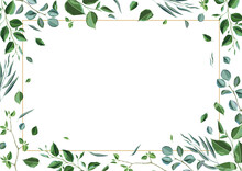 Frame With Branches And Green Leaves. Spring Or Summer Stylized Foliage.