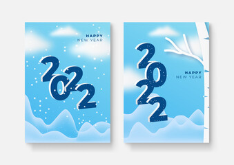 Poster - Set of Happy New Year posters, greeting cards, holiday covers. Merry Christmas design templates with typography, season wishes in modern minimalist style for web, social media. Vector illustration.