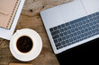 © Drobot Dean - Photo of laptop and coffee cup on wooden desk outdoors