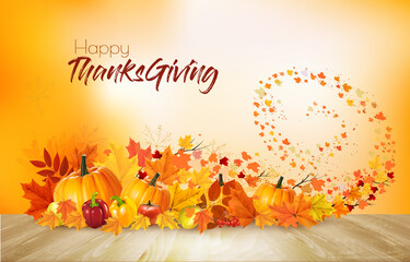 Aufkleber - Nature autumn background. Happy Thanksgiving holiday card with fresh vegetables and colorful leaves. Vector.
