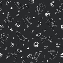 Canvas Print - Halloween bats animals seamless vector pattern