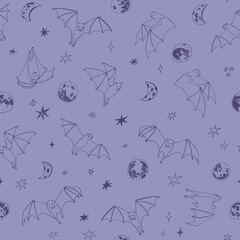 Wall Mural - Halloween bats animals seamless vector pattern