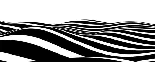 Sticker - Abstract optical illusion wave. A stream of black and white stripes forming a wavy distortion effect. Vector Illustration.