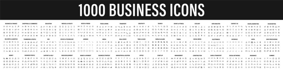 set of 1000 business icons. business and finance web icons in line style. money, bank, contact, info