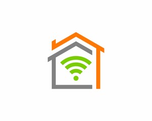 Canvas Print - House line with wifi connection symbol in the middle