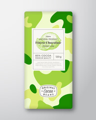 Wall Mural - Lime Chocolate Label. Abstract Shapes Vector Packaging Design Layout with Realistic Shadows. Modern Typography, Hand Drawn Citrus Fruit Silhouette and Colorful Camouflage Pattern Background. Isolated