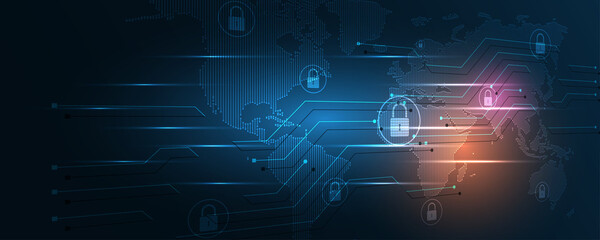 Wall Mural - padlock security cyber digital concept abstract technology background protect system innovation vect