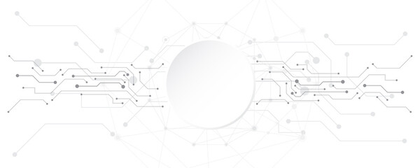 Grey white Abstract technology background with various technology elements Hi-tech communication concept innovation background Circle empty space for your text