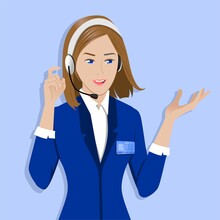 Attractive Young Woman Working As Operator. Vector Illustration