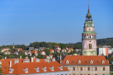 Sticker - Castle tower in Cesky Krumlov cityscape Czech republic