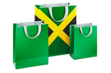 Shopping Bags With Jamaican Flag. Shopping In Jamaica, Concept. 3D Rendering