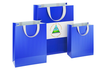 Canvas Print - Shopping bags with Nicaraguan flag. Shopping in Nicaragua, concept. 3D rendering