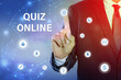 © New Africa - Quiz online. Man pointing at icons on virtual screen against color background, closeup