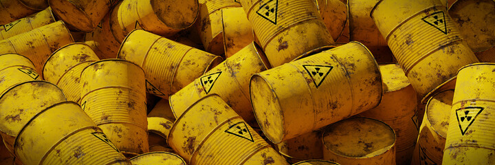 Wall Mural - many barrels with radioactive waste background banner