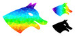 Low-poly dog head icon with spectrum colorful. Rainbow colorful polygonal dog head vector combined with random colorful triangles.