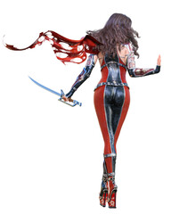 Wall Mural - 3D japanese assassin woman render.