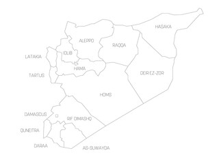  Political map of Syria. Administrative divisions - governorates. Simple flat vector map with labels.