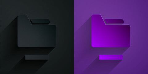 Poster - Paper cut Document folder icon isolated on black on purple background. Accounting binder symbol. Bookkeeping management. Paper art style. Vector