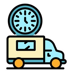 Poster - Delivery sales car icon. Outline delivery sales car vector icon color flat isolated